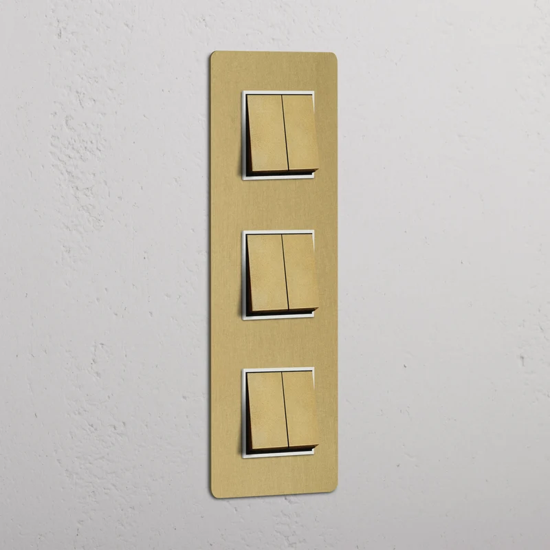 Kew Triple 6x Vertical Rocker Switch - Antique Brass | White