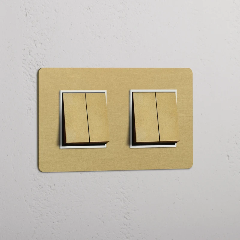 Kew Double 4x Rocker Switch - Antique Brass | White