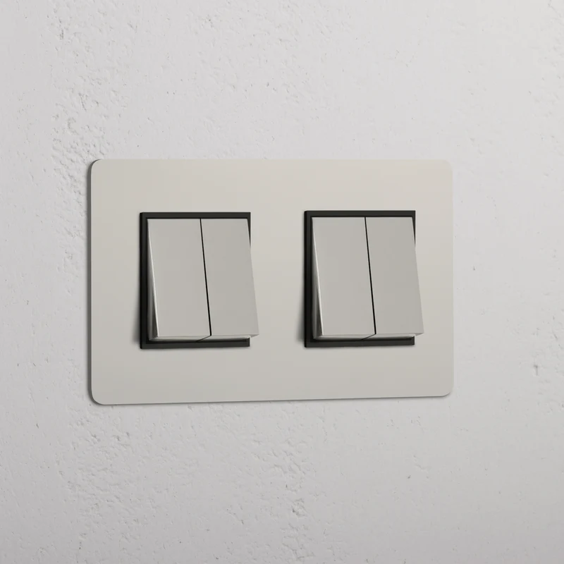 Kew Double 4x Rocker Switch - Polished Nickel | Black