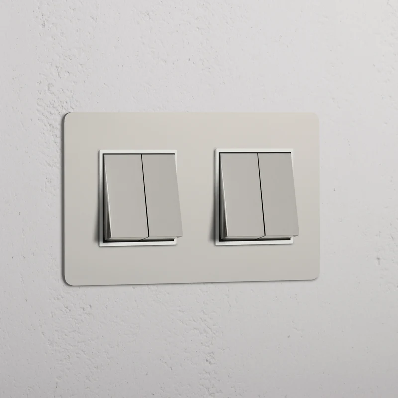 Kew Double 4x Rocker Switch - Polished Nickel | White