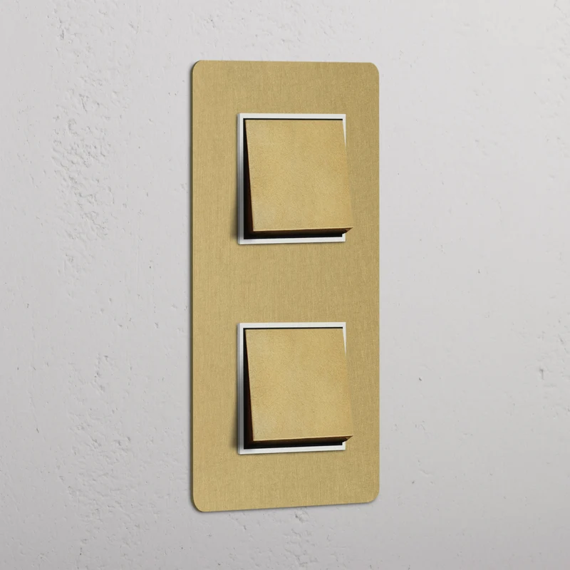 Kew Double 2x Vertical Rocker Switch - Antique Brass | White