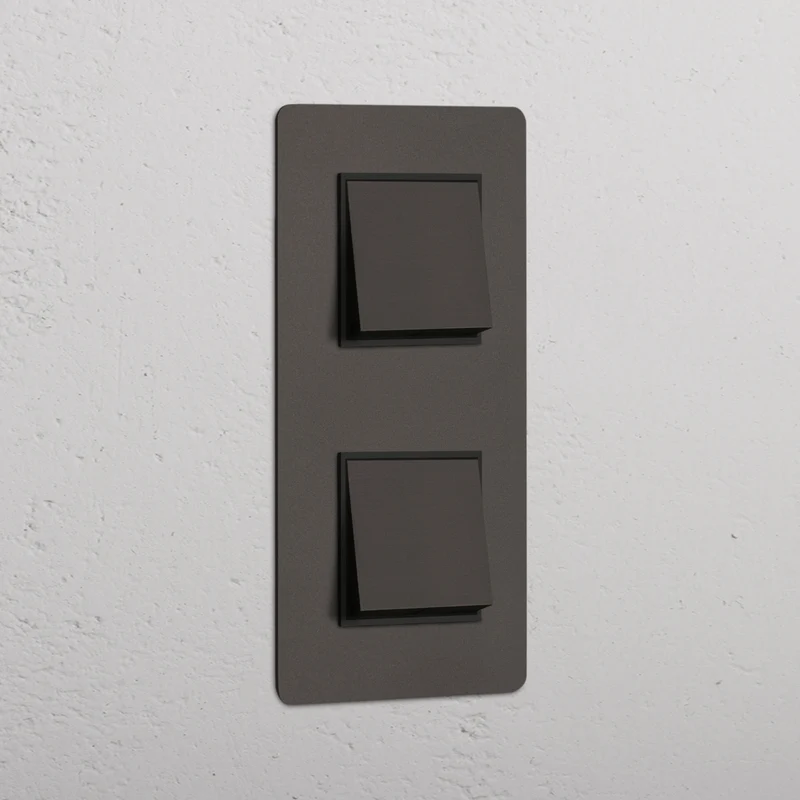 Kew Double 2x Vertical Rocker Switch - Bronze | Black