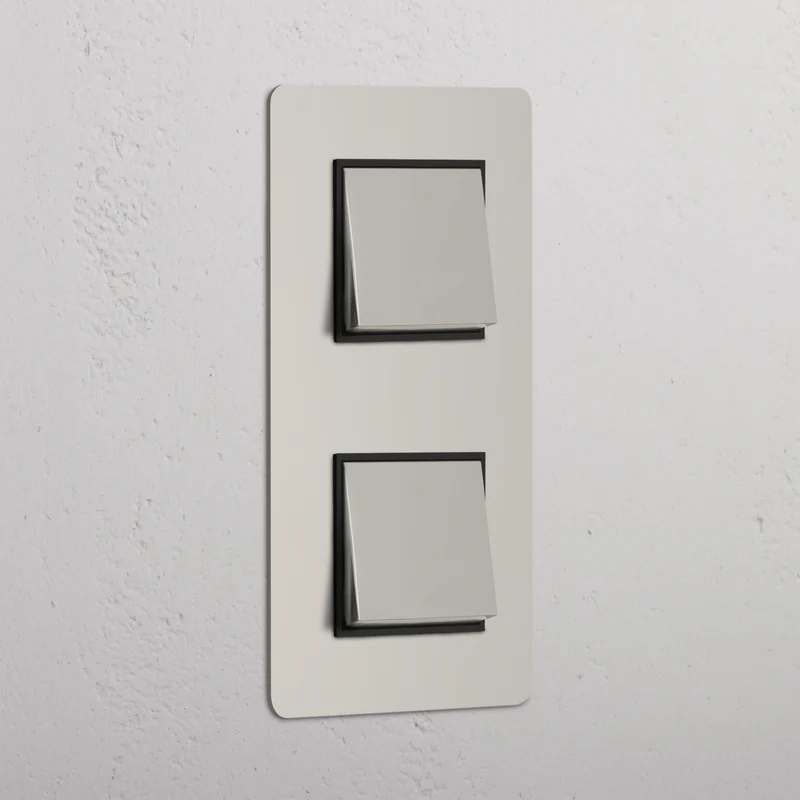 Kew Double 2x Vertical Rocker Switch - Polished Nickel | Black
