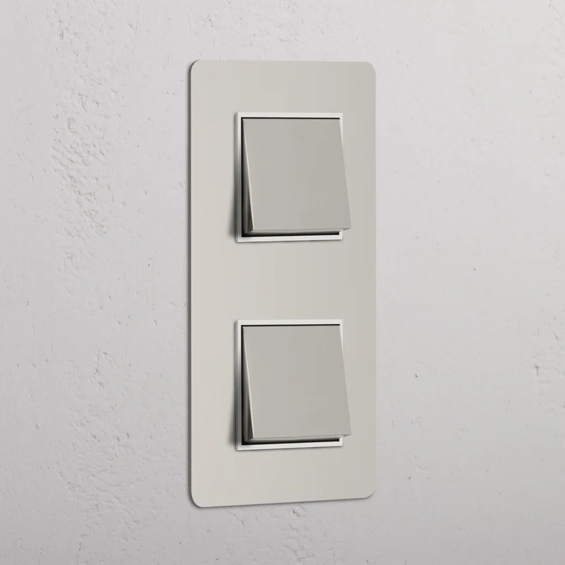Kew Double 2x Vertical Rocker Switch - Polished Nickel | White