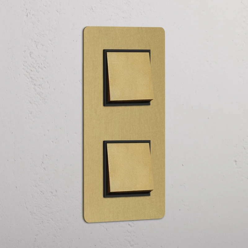 Kew Double 2x Vertical Rocker Switch - Antique Brass | Black