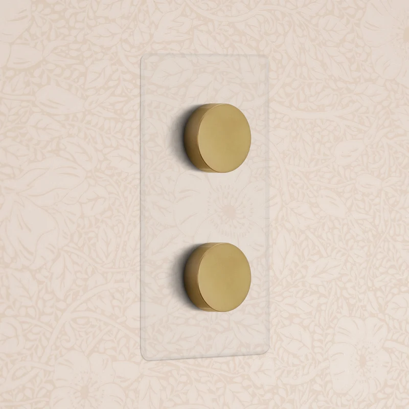 Kew Double 2x Vertical Dimmer Switch - Clear Antique Brass