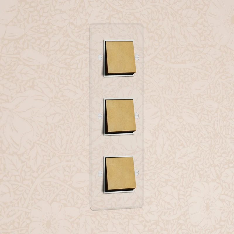 Kew Triple 3x Vertical Rocker Switch - Clear Antique Brass | White