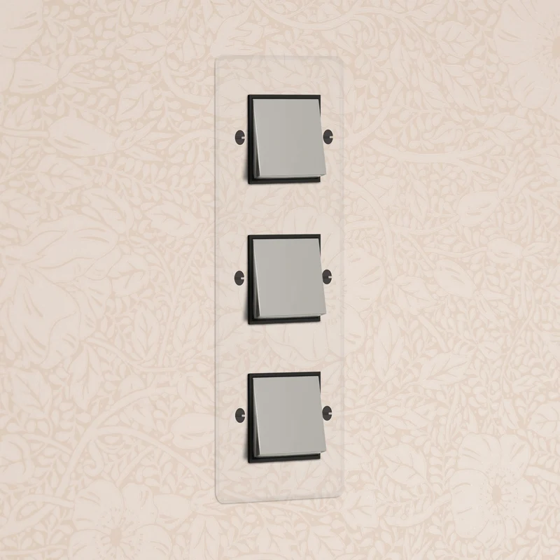 Kew Triple 3x Vertical Rocker Switch - Clear Polished Nickel | Black