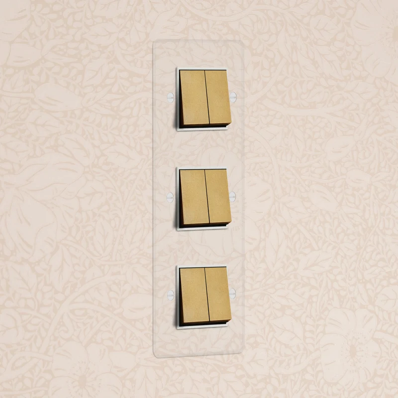 Kew Triple 6x Vertical Rocker Switch - Clear Antique Brass | White