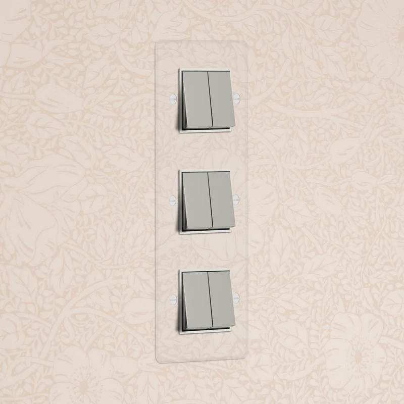 Kew Triple 6x Vertical Rocker Switch - Clear Polished Nickel | White