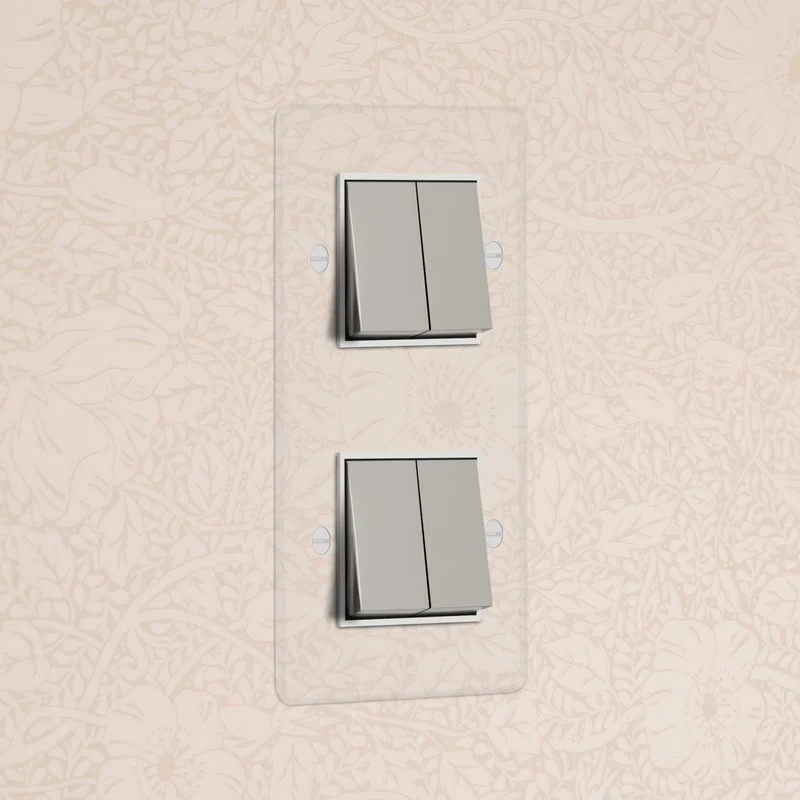 Kew Double 4x Vertical Rocker Switch - Clear Polished Nickel | White