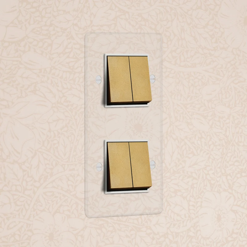 Kew Double 4x Vertical Rocker Switch - Clear Antique Brass | White