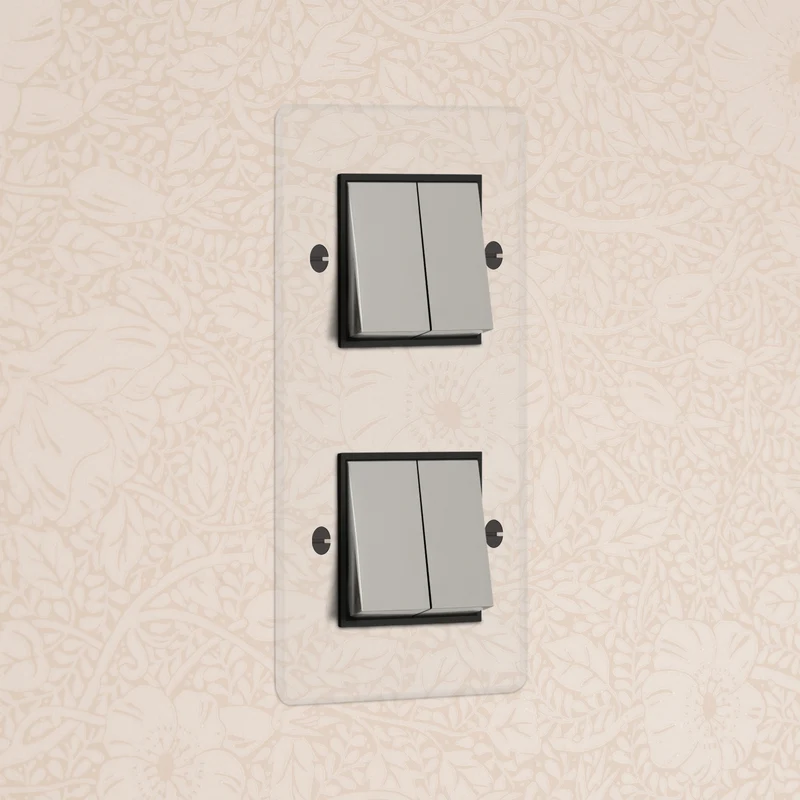 Kew Double 4x Vertical Rocker Switch - Clear Polished Nickel | Black