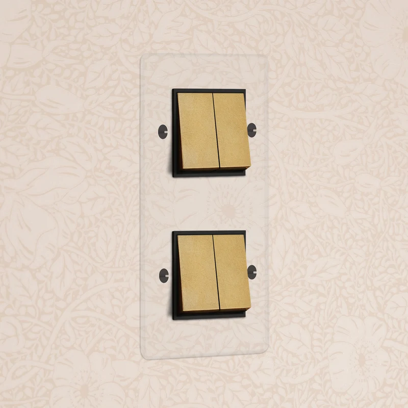 Kew Double 4x Vertical Rocker Switch - Clear Antique Brass | Black