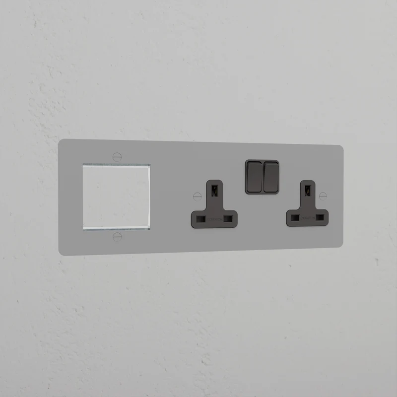 50mm Module & Double Socket Plate - Paintable | Black