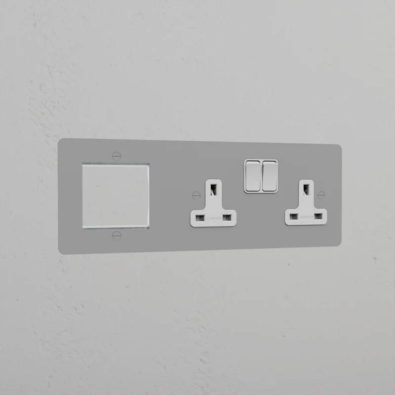 50mm Module & Double Socket Plate - Paintable | White