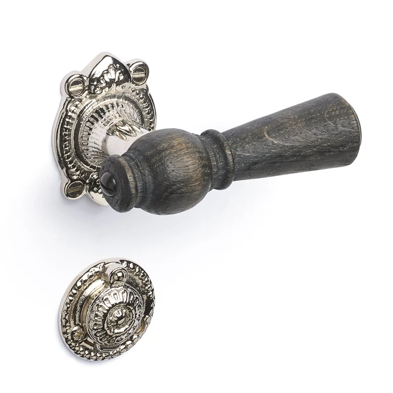 Østerbro | Dörrhandtag i Rökt Ek / Nickel - 1670/1671 rosetter och nyckelskyltar
