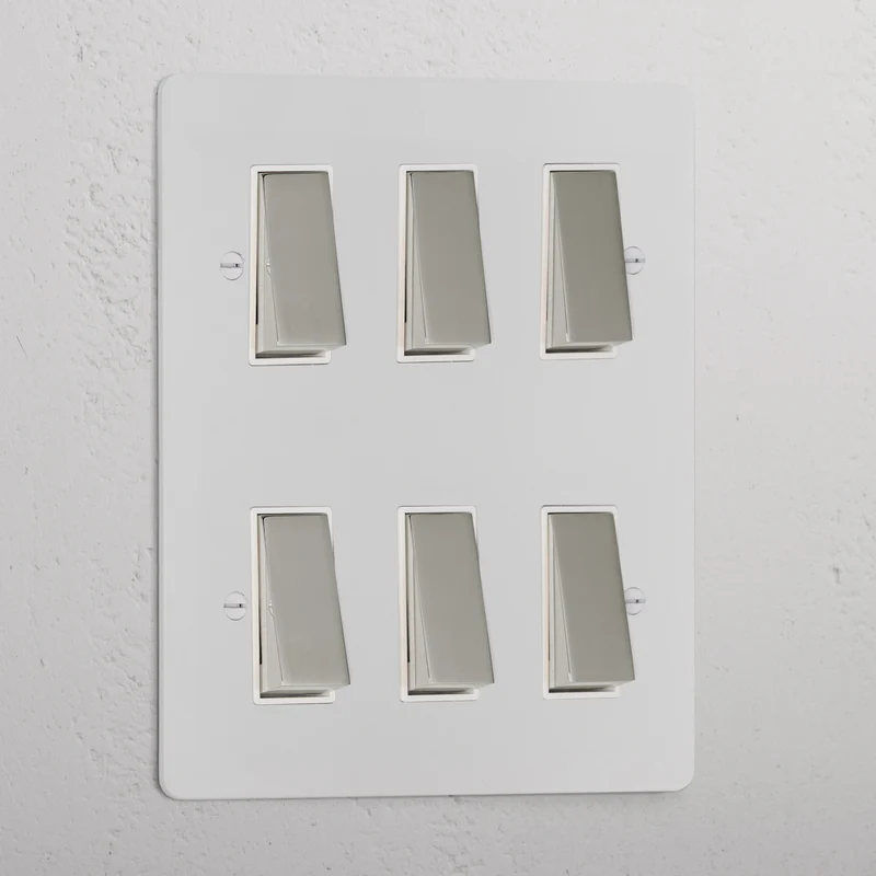 6G Two Way Rocker Switch - Paintable Polished Nickel | White