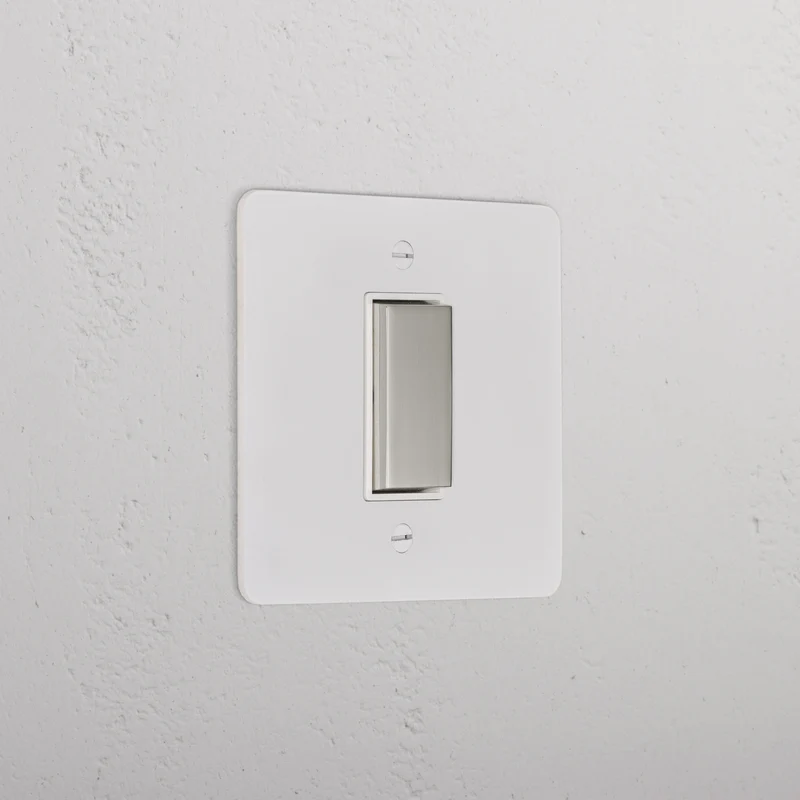 1G Centre Retractive Rocker Switch - Paintable Polished Nickel | White