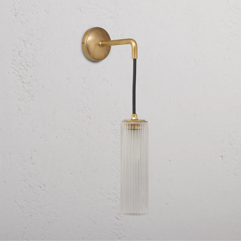Claremont Small Hanging Wall Light Fluted Glass - Antique Brass