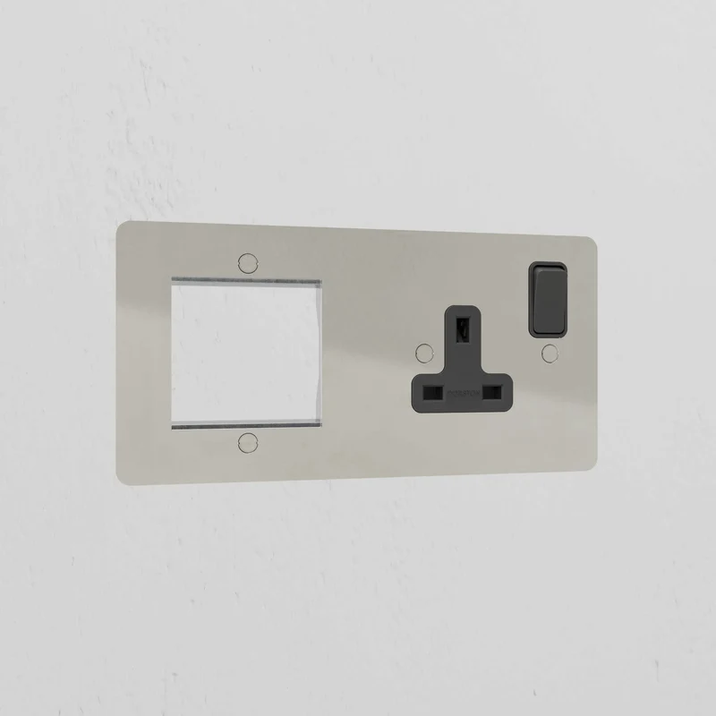 50mm Module & Single Socket Plate - Polished Nickel | Black