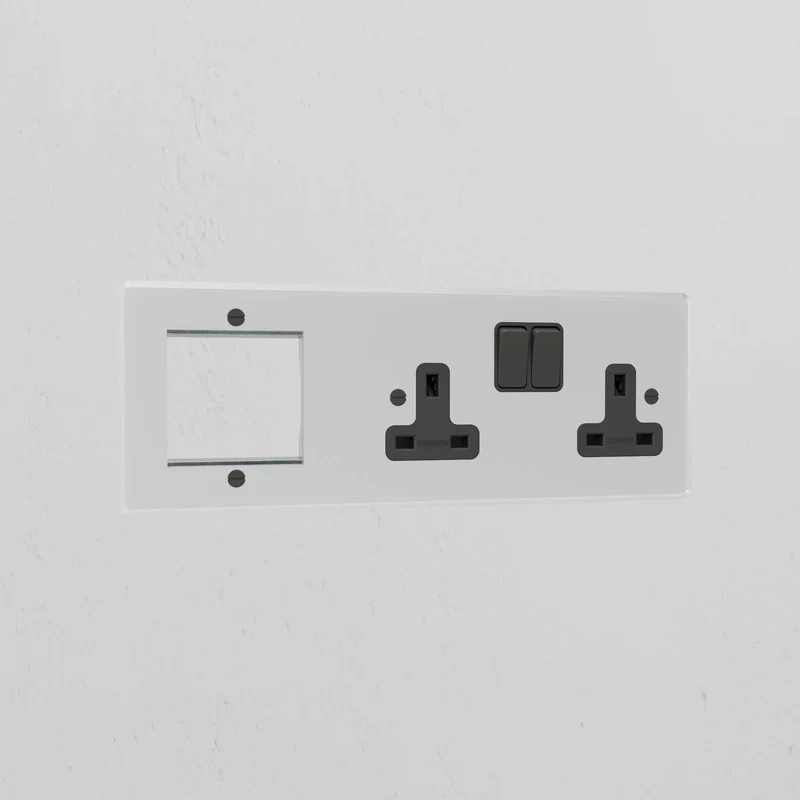 50mm Module & Double Socket Plate - Clear | Black