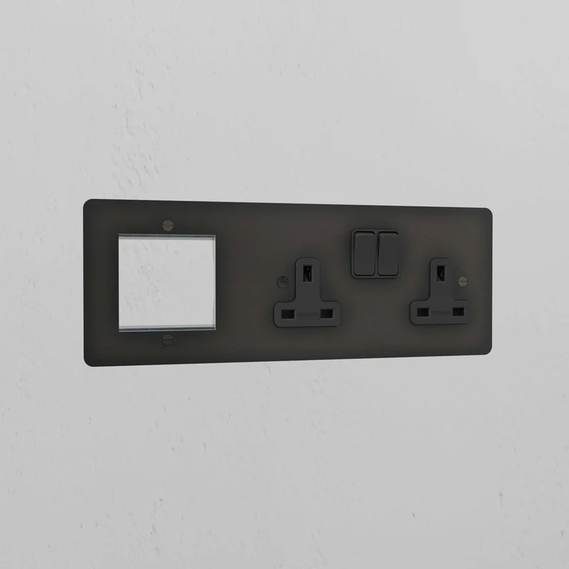 50mm Module & Double Socket Plate - Bronze | Black