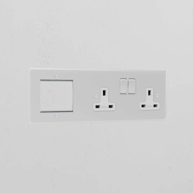 50mm Module & Double Socket Plate - Clear | White