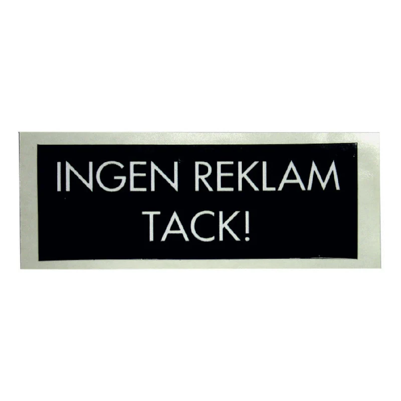 Skylt INGEN REKLAM dekal svart 95x35mm SB