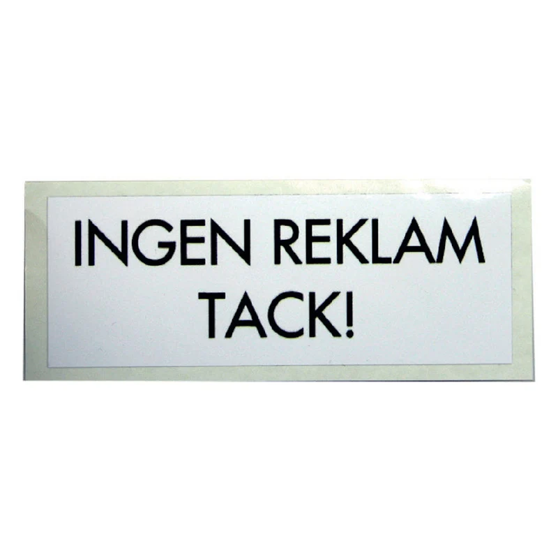 Skylt INGEN REKLAM dekal vit 95x35mm SB